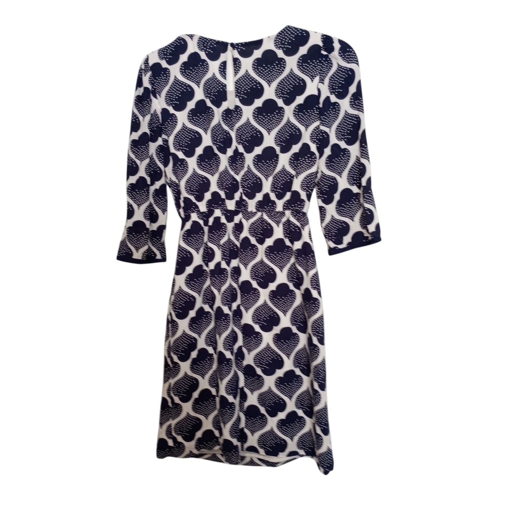 Boden Navy and White Patterned  faux wrap Dress - Size 2P - Picture 4 of 6